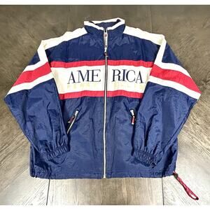 Vintage Perry Ellis America Windbreaker Jacket Men's XL Red White Blue Spellout